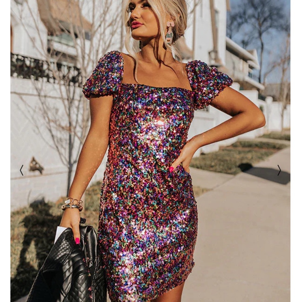 Impressions sequin square neck mini dress size large